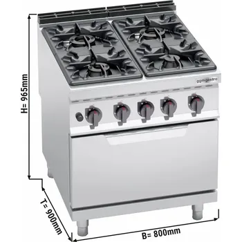 Sporák G.Gastro Plynový sporák 4 hořáky (34,5 kW) + plynová trouba (7,8 kW)