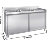 G.Gastro Dřezová skříňka PREMIUM z nerezové oceli - 1,4 m - 2 dřezy vlevo - D 40 x Š 50 x H 25 cm