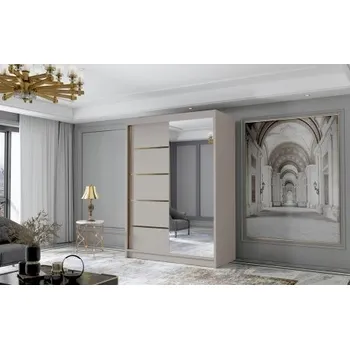 Šatní skříň Šatní skříň s posuvnými dveřmi METZ III se zrcadlem, kašmír +možnost VÝNOSU + vyzvednutí ZDARMA