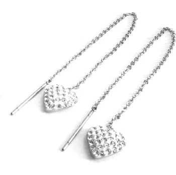 Náušnice Steel Jewelry Náušnice provlékací srdce s krystalky z chirurgické oceli NS500440 dárkové balení zdarma
