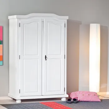 Šatní skříň Dřevěná šatní skřín bílá borovice masiv lakovaná - šířka 104 cm