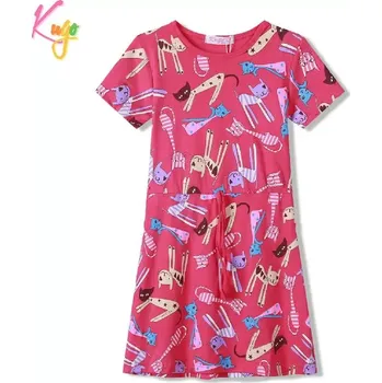 Dívčí šaty Dívčí šaty Kugo HS9332 tmavě růžové (dívčí šaty s krátkým rukávem a kočičkami)