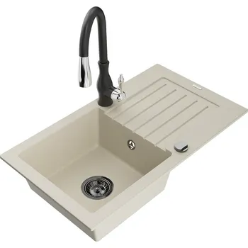 Mexen Pablo 1-miskový granit dřez s odkapem a baterií Savita, béžová 6510-69-672601-70