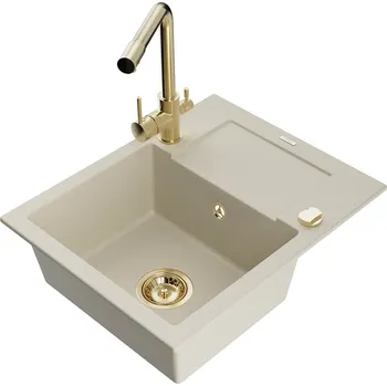 Kuchyňský dřez Mexen Enzo 1miskový granit dřez s odkapem a baterií Duero, béžová 6506-69-671600-50