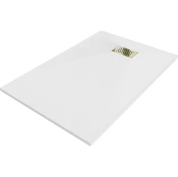 Sprchová vanička Mexen Hugo obdélníková sprchová vanička SMC 110 x 70 cm, bílá, zlatý kryt - 42107011-G