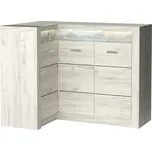 Rohová komoda INDIANAPOLIS I-15, bílý jasan, levá, LED osvětlení