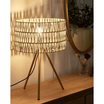 Lampička Stolní lampa Béžové a zlaté bavlněné stínidlo Železný podstavec rám Jedno světlo Moderní design Domácí doplňky Obývací pokoj Beliani