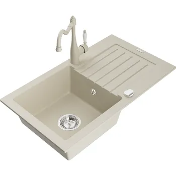 Mexen Pablo 1-miskový granit dřez s odkapem a baterií Carla, béžová 6510-69-670700-69