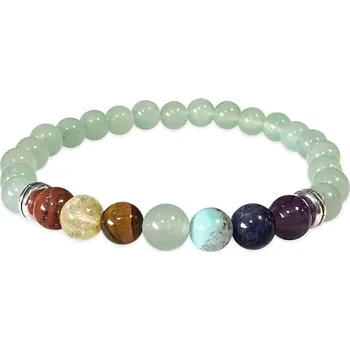 Drahý kámen Mani Bhadra Mani Bhadra Náramek s drahými čakrovými kameny 7 Chakra a kameny Avanturín (korálky Ø cca 6 mm)