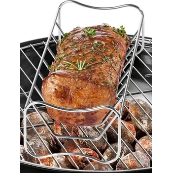 Grilovací stojan na žebírka a pečeni z nerezové oceli (2v1, 1 strana na žebírka a kuřecí stehna, 2 strana na pečení)