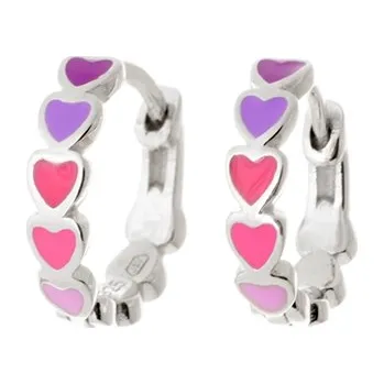 Náušnice Stříbrné náušnice kroužky se srdíčky STNAU1848F