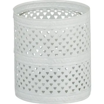 Svícen Bílý kovový svícen se srdíčky S - 7*7*8,5 cm