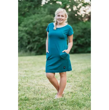 Těhotenské šaty Kulišárny Úpletové šaty s kapsami TEAL kojicí VELIKOST: 40