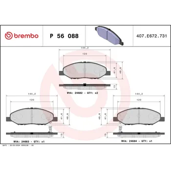 Brzdová destička Sada brzdových destiček, kotoučová brzda BREMBO P 56 088