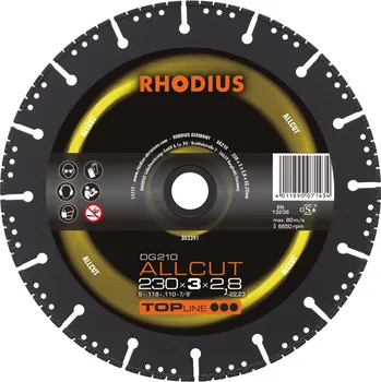 Řezný kotouč RHODIUS Diamantový řezný kotouč DG210 ALLCUT 230 x 3,0 x 2,8 x 22,23 TOPline