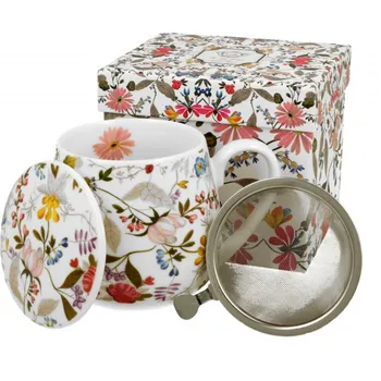 DUO Gifts DG - Porcelánový hrnek Barylka bílá W. Kilburn se sítkem a víčkem v dárkové krabičce - 430 ml