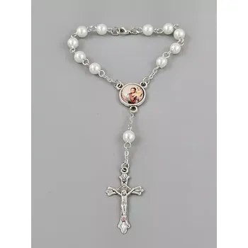 Růženec Desátek Svatý Kryštof - bílé perle