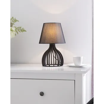 Osvětlení Stolní lampa černá dřevěná základna látkové stínidlo s vypínačem moderní světlo interiér Beliani