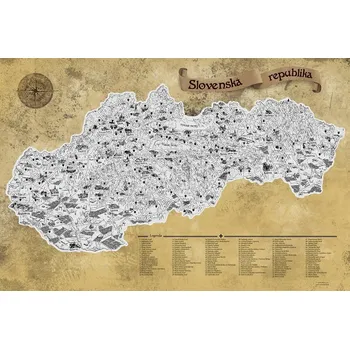 Giftio Deluxe stírací mapa Slovenska stříbrná XL 90 x 60 cm