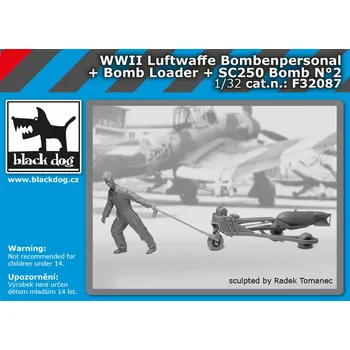 Plastikový model Blackdog 1/32 Luftw. WWII personel+bomb loader+SC250 No.2