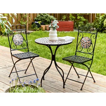 Zahradní stůl Zahradní bistro stůl černý kovový železný kulatý 60 cm mozaikový vzor vintage styl venkovní nábytek Beliani
