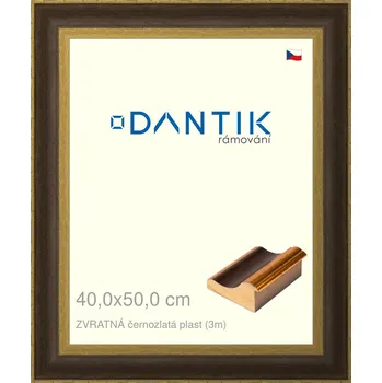 Rám na obraz DANTIK rámeček 40x50 | ZVRATNÁ černozlatá plast (Plexi Čiré) (Vyrobeno s láskou u nás v DANTIKU)