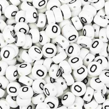 Dětské navlékací korálky Pro Háčkování Korálek - bílá lentilka s písmenkem O, 10 ks