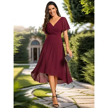 Dámské šaty Ever Pretty šaty midi délka 1923 bordo Velikost: 8XL / 56 / 24 / 28