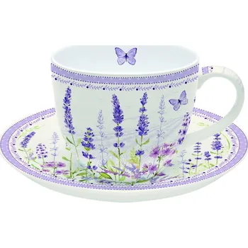 Porcelánový šálek a podšálek Lavender Field bílá, fialová