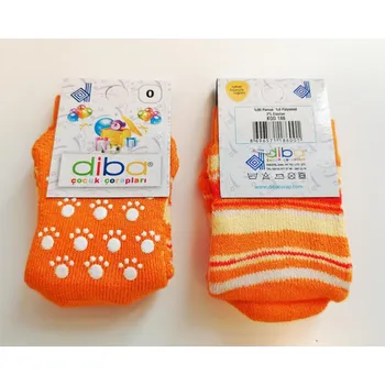 Kojenecké oblečení Diba Kojenecké ponožky s protiskluzem vel. 0 (17-19) FROTÉ PROUŽEK Odstíny oranžové