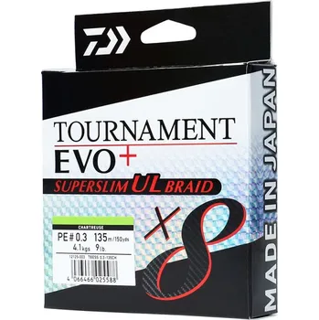 Daiwa Splétaná Šňůra Tournament X8 EVO+ Super Slim UL Braid Chartreuse 135 m - 0,05 mm 4,10 kg