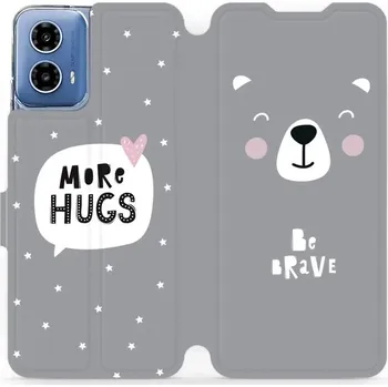 Pouzdro na mobilní telefon Flipové pouzdro Mobiwear - Motorola Moto G34 5G - MH06P Be brave - more hugs (Knížkové flip pouzdro, obal, kryt na mobil Motorola Moto G34 5G - MH06P Be brave - more hugs, materiál Umělá kůže + TPU - ochrana 360°, stojánek, silikonová vanička, magnetické)