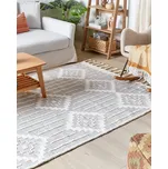 Koberec šedý a bílý 160 x 230 cm syntetický materiál dekorativní střapce indický styl do interiéru a exteriéru Beliani