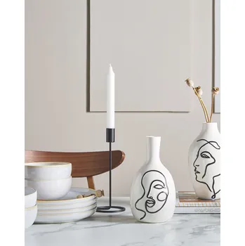 Váza Váza na květiny bílá kamenina s motivem obličeje voděodolná abstraktní design dekorace doplňky Beliani