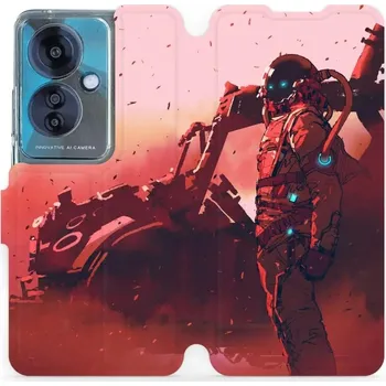 Pouzdro na mobilní telefon Flipové pouzdro Mobiwear - OPPO Reno 11 F 5G - MA09S Průzkumník s červeným vozítkem (Knížkové flip pouzdro, obal, kryt na mobil OPPO Reno 11 F 5G - MA09S Průzkumník s červeným vozítkem, materiál Umělá kůže + TPU - ochrana 360°, stojánek, silikonová vaničk