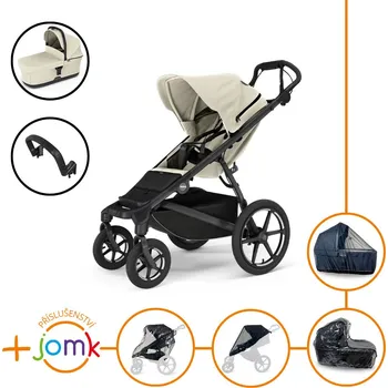 Kočárek Set 7v1 Thule Urban Glide 4-wheel Soft beige 2024 + madlo + korbička Soft beige + JOMK příslušenství