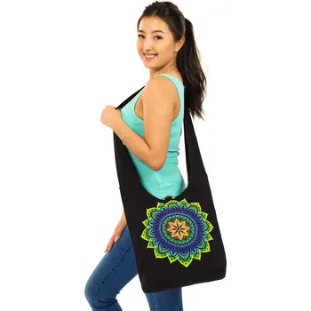 Kabelka Himalife Vyšívaná crossbody kabelka Mandala - žlutá se zelenou a modrou