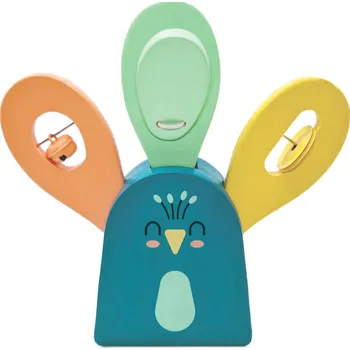 Hračka pro nejmenší Svoora - DŘEVĚNÁ HUDEBNÍ SOUPRAVA „PÁV“ S MARAKOU, ROLNIČKOU, ZVONEČKEM A KASTANĚTOU