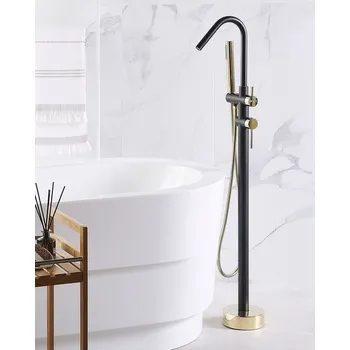 Koupelnová baterie černo-zlatá chromovaná volně stojící 118 cm ruční sprcha moderní styl Beliani