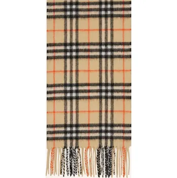 Šála Burberry Kašmírová Šála, světle hnědá / černá / oranžová