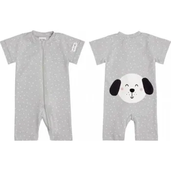 Kojenecký body Moniel Dětský overal s krátkým rukávem Pes Dots - Šedá, vel. 62/68