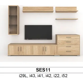 Obývací stěna BMB Libreta SES11 obývací sestava Ořech aida, Noha nízká mat - výška 20mm, FOKA - Nerez