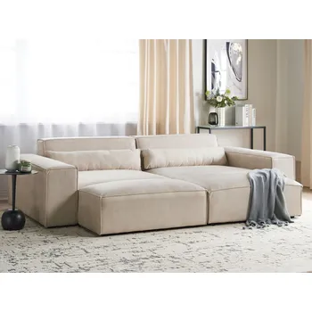 Pohovka Dvoumístná modulární rohová pohovka s otomanem béžová sametová rozkládací pohovka s černými nohami moderní obývací pokoj Beliani