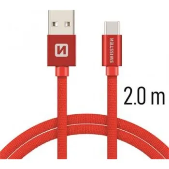 SWISSTEN TEXTILE datový kabel USB - (USB TYP C) 2m červená 71521306