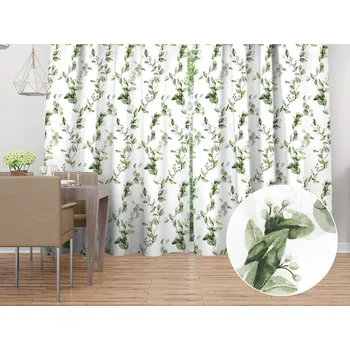 ubrus Bavlněný závěs Sandra SA-422 Zelené listy na bílém 140x140 cm