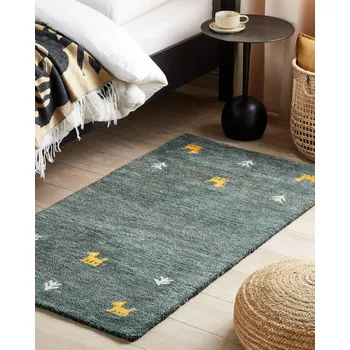 Koberec Vlněný koberec gabbeh zelený 80 x 150 cm ručně všívaný se zvířecím motivem rustikální moderní design Beliani