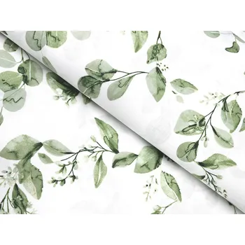 Bavlněná látka/plátno Sandra SA-422 Zelené listy na bílém - šířka 220 cm