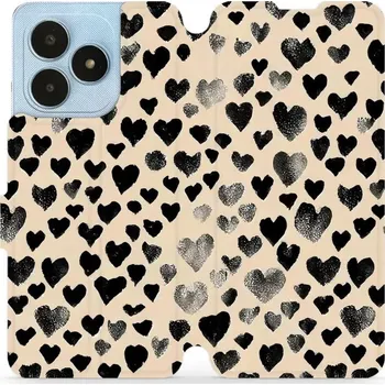 Pouzdro na mobilní telefon Flipové pouzdro Mobiwear - Realme Note 50 - VA51S Černá srdíčka (Knížkové flip pouzdro, obal, kryt na mobil Realme Note 50 - VA51S Černá srdíčka, materiál Umělá kůže + TPU - ochrana 360°, stojánek, silikonová vanička, magnetické zavírání)