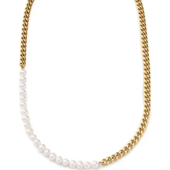 Náhrdelník Ocata | Řetízkový náhrdelník zlaté barvy typu curb s&nbsp;perlou - Lucleon