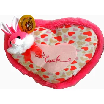 Dekorativní polštářek Polštářek plyšový srdíčko růžové s králíkem, rozměry 44 x 32 cm